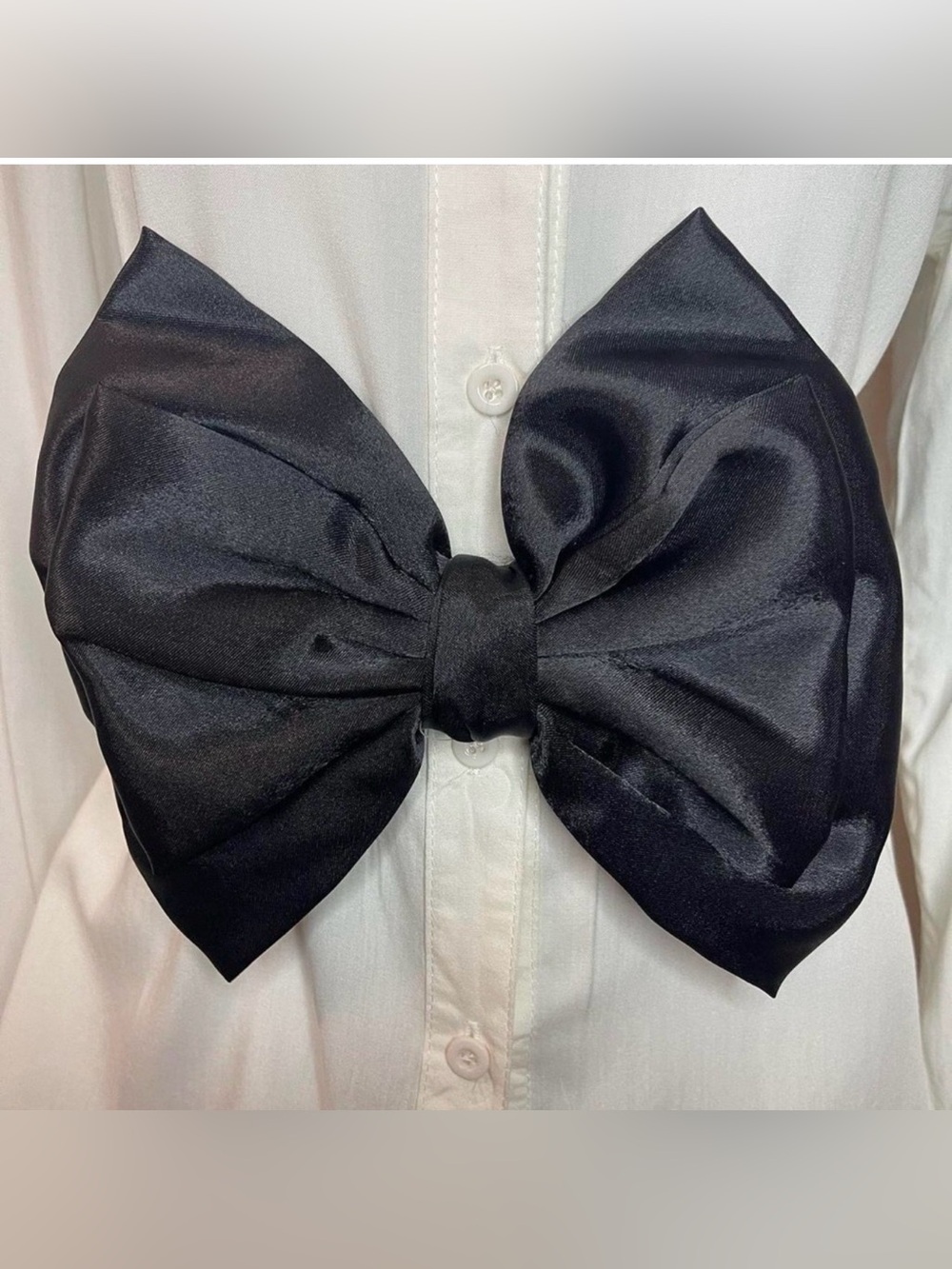 Black wide elastic waistband belt with black satin bow